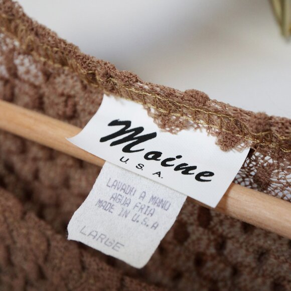 Vintage 90's Olive Green Lace Top, 3/4 Sleeve Thin Sweater, Sheer See Through - Picture 7 of 7